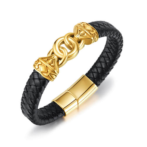 Wholesale Stainless Steel Gold Buckle Leather Bracelet