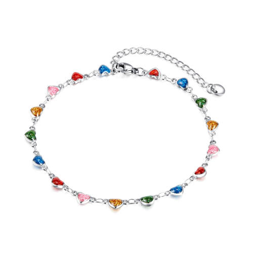 Wholesale Stainless Steel Colorful Heart Link Chain Anklets
