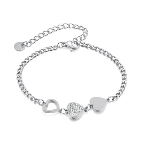 Wholesale Stainless Steel Three Hearts Link Chain Bracelet