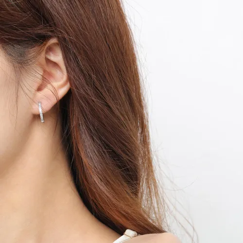 Wholesale Stainless Steel CNC Set Clear CZ Hoop Earrings