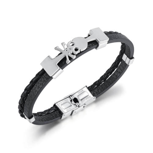 Wholesale Stainless Steel Skull Leather Bracelets