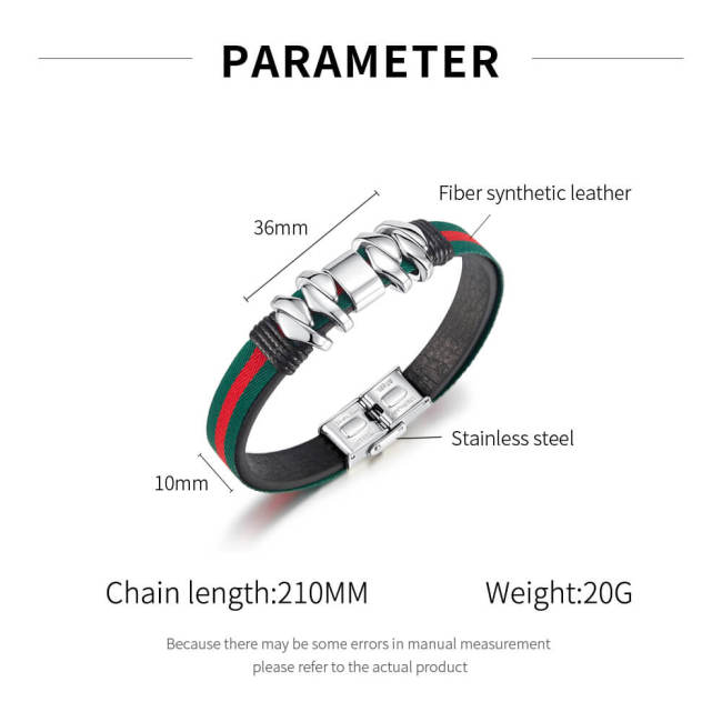 Wholesale Stainless Steel Retro Double Layer Leather Bracelet
