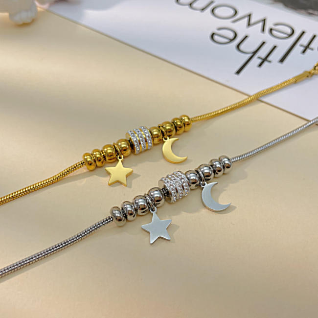 Wholesale Stainless Steel Star & Moon Snake Chain Bracelet