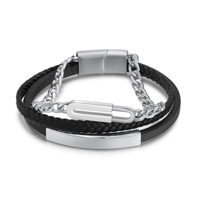 Wholesale Stainless Steel Chain & Leather Bracelet