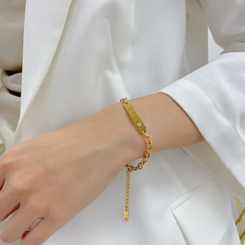 Wholesale Stainless Steel ID Bar Bracelet with CZ