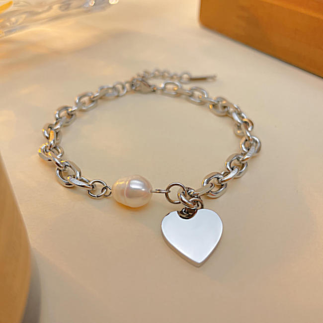 Wholesale Stainless Steel Chunky Chain Bracelet with Heart