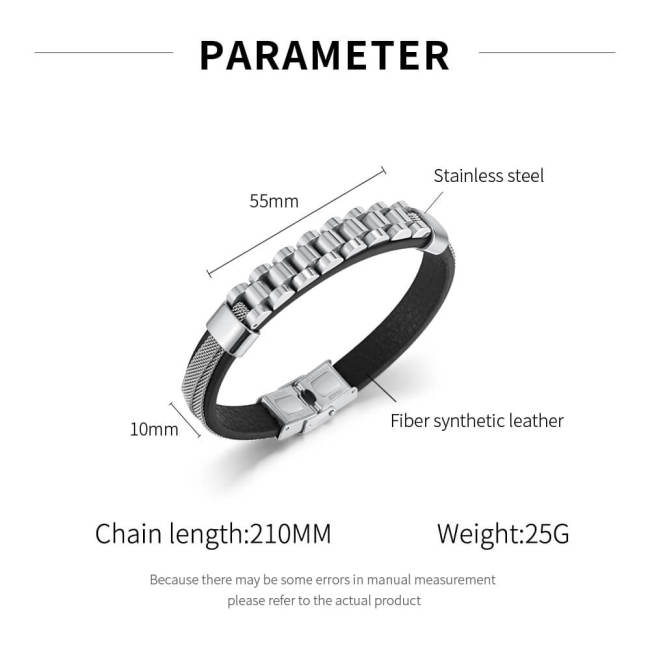 Wholesale Stainless Steel Strap Style Leather Bracelet