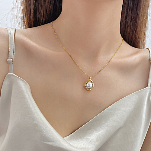 Wholesale Stainless Steel Inlaid Pearl Pendant Necklace