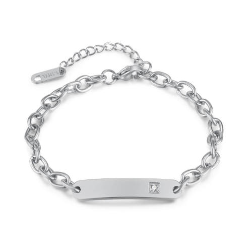 Wholesale Stainless Steel ID Bar Bracelet with CZ