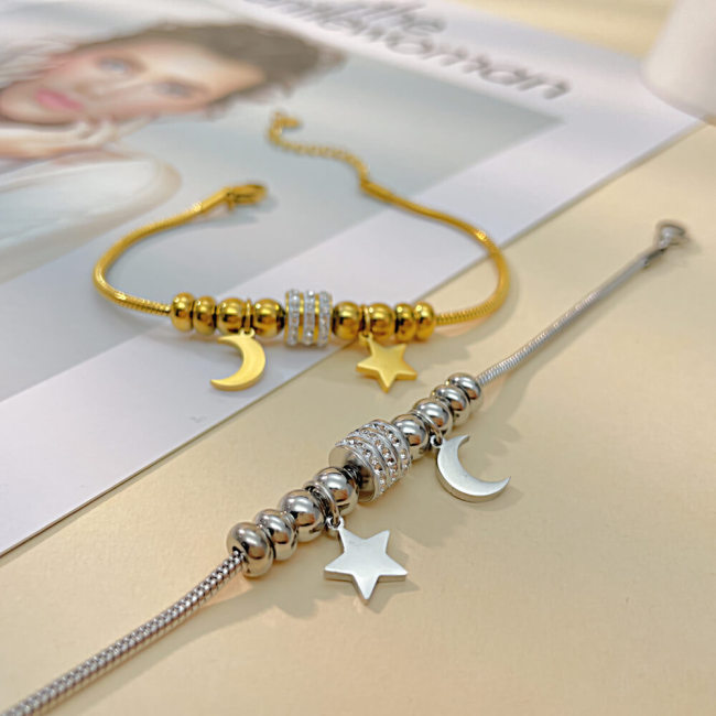 Wholesale Stainless Steel Star & Moon Snake Chain Bracelet