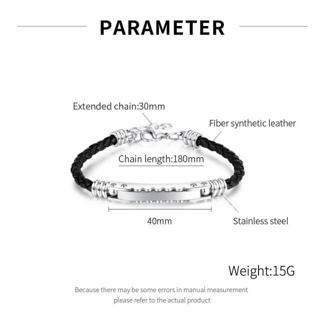 Wholesale Stainless Steel Unique Bar Leather Bracelet