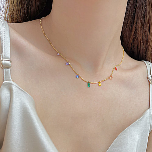 Wholesale Stainless Steel Colorful Stone Necklace