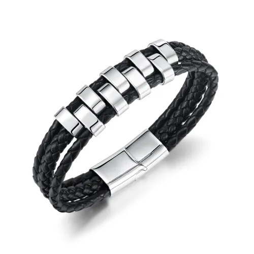 Wholesale Stainless Steel Simple Braided Leather Bracelet