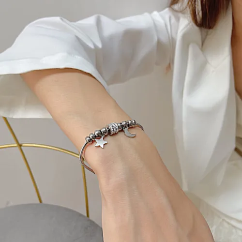 Wholesale Stainless Steel Star & Moon Snake Chain Bracelet