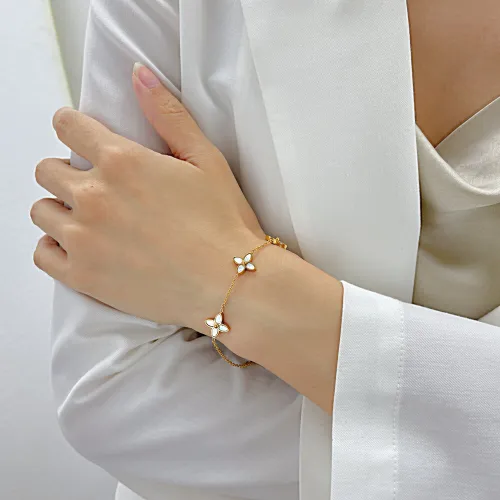 Wholesale Stainless Steel Pearl Clover Bracelet