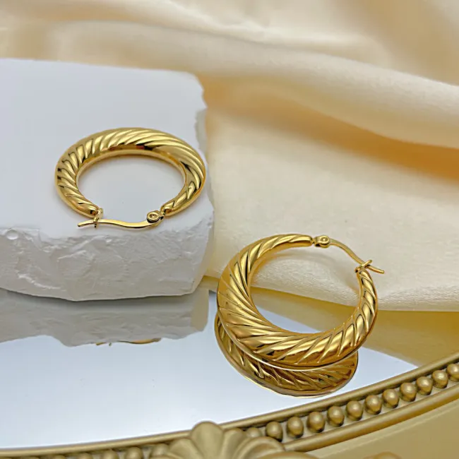 Wholesale Stainless Steel Graduated Twisted Hoop Earrings
