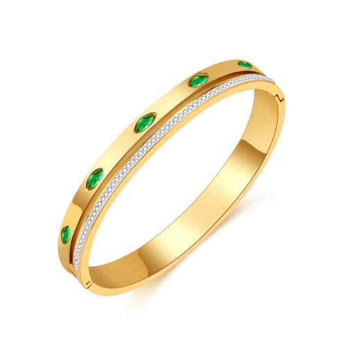 Wholesale Stainless Steel Vintage Inlaid Green CZ Bangle