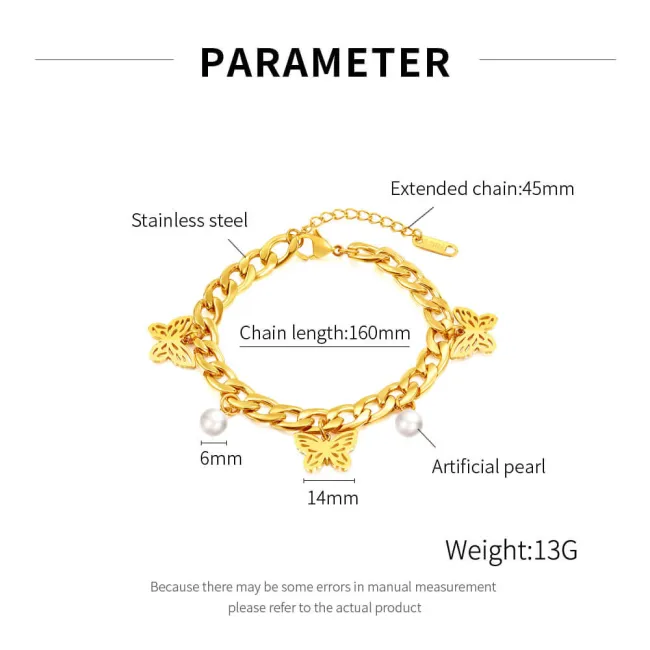 Wholesale Stainless Steel Chunky Figaro Chain Bracelet with Butterfly