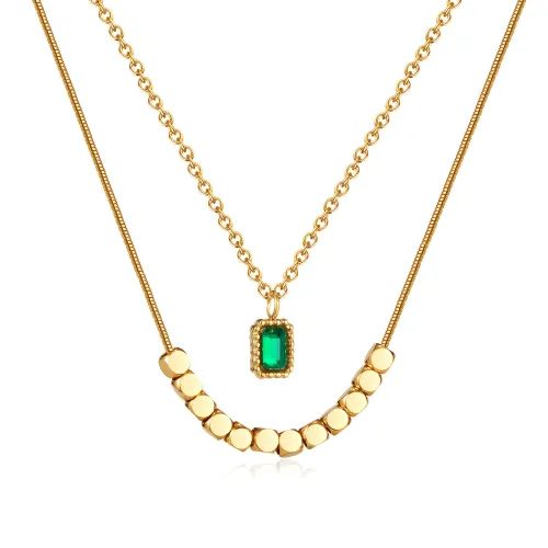 Wholesale Stainless Steel Cube Beads Necklace with CZ