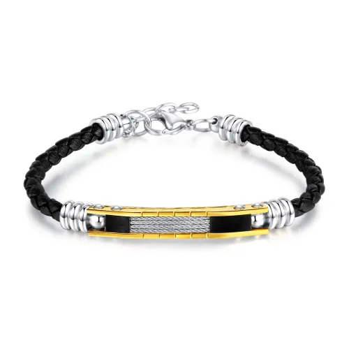 Wholesale Stainless Steel Cool Men's Leather Bracelet