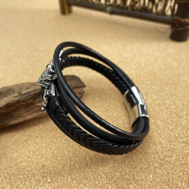 Wholesale Stainless Steel Multi-layer Pirate Leather Bracelet