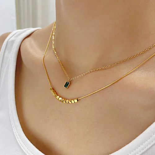 Wholesale Stainless Steel Cube Beads Necklace with CZ