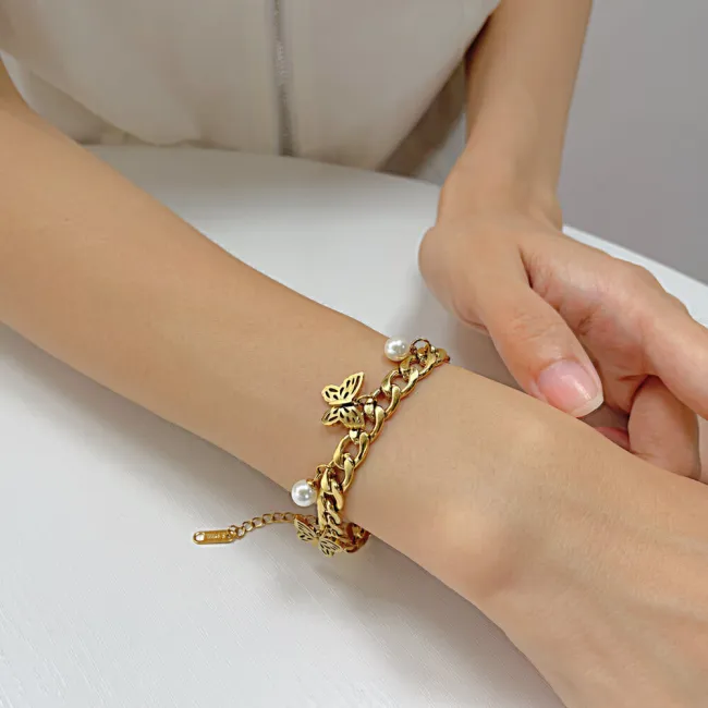Wholesale Stainless Steel Chunky Figaro Chain Bracelet with Butterfly