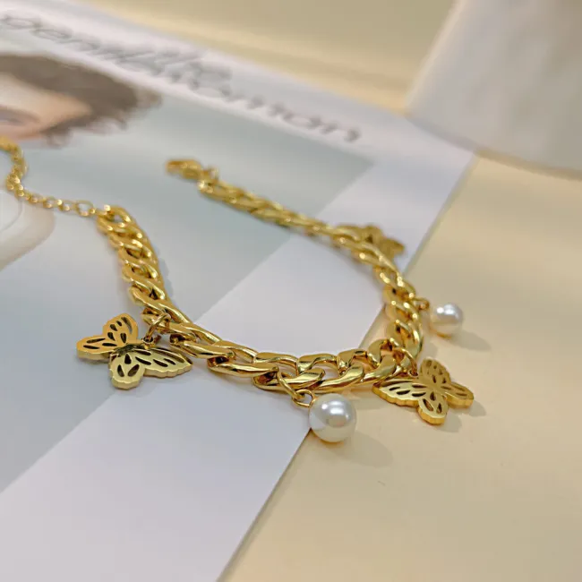 Wholesale Stainless Steel Chunky Figaro Chain Bracelet with Butterfly