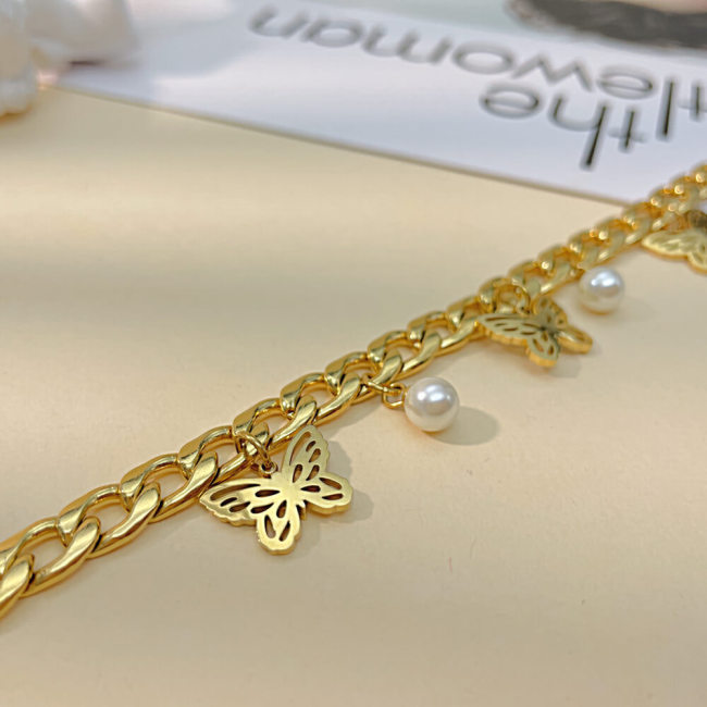 Wholesale Stainless Steel Chunky Figaro Chain Bracelet with Butterfly