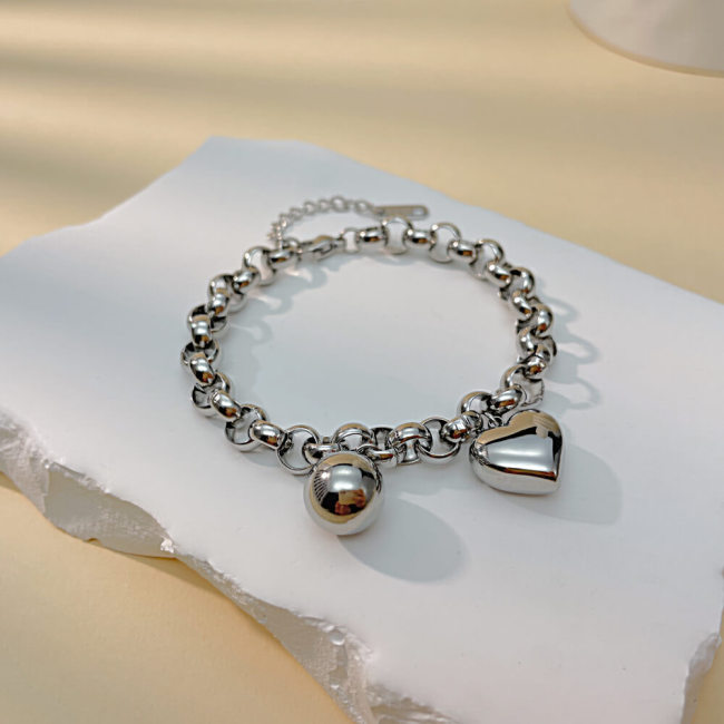 Wholesale Stainless Steel Ring Link Chain Bracelet with Heart