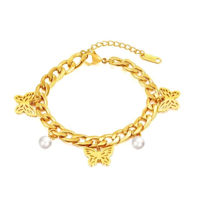 Wholesale Stainless Steel Chunky Figaro Chain Bracelet with Butterfly