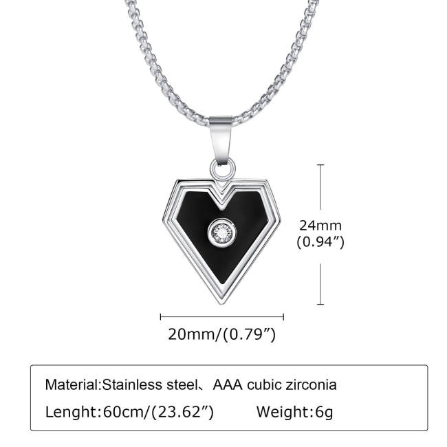 Wholesale Stainless Steel Black Heart Pendant with CZ