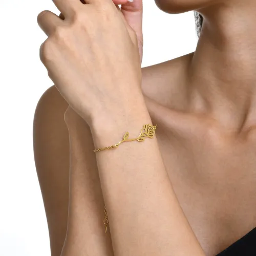 Wholesale Stainless Steel Rose Flower Link Chain Bracelet