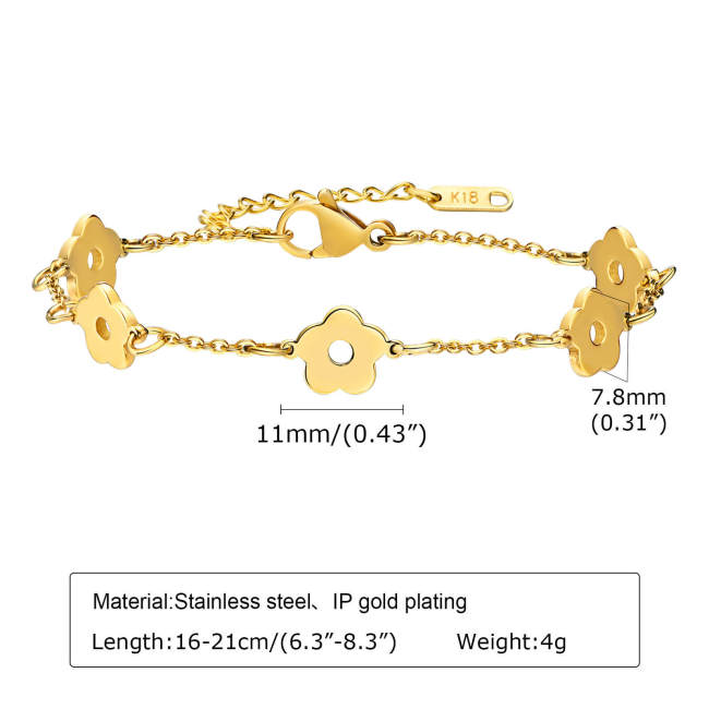 Wholesale Stainless Steel Hollow Dainty Flower Chain Bracelet