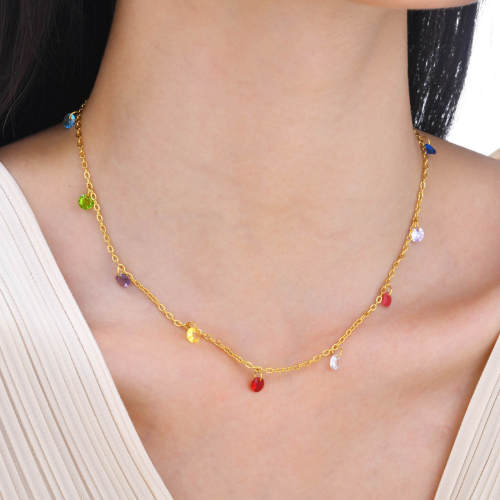 Wholesale Stainless Steel Necklace with Colored Zircon