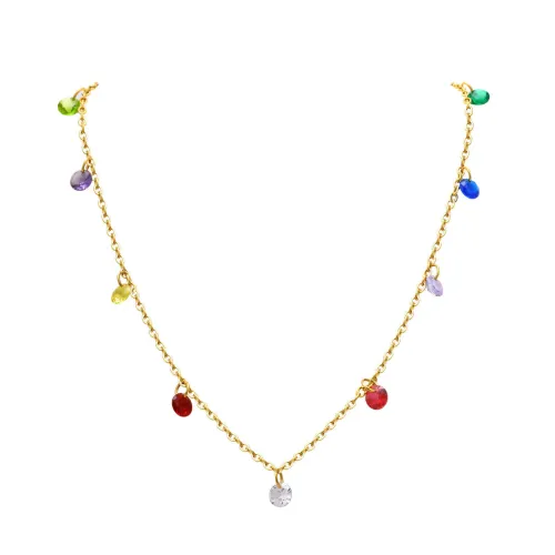 Wholesale Stainless Steel Necklace with Colored Zircon
