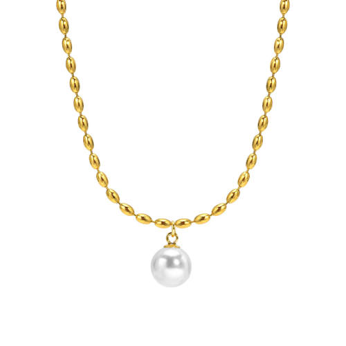 Wholesale Stainless Steel Oval Bead Chain Necklace with Pearl