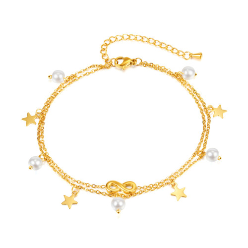 Wholesale Stainiless Steel Infinity Anklet with Stars and Pearls