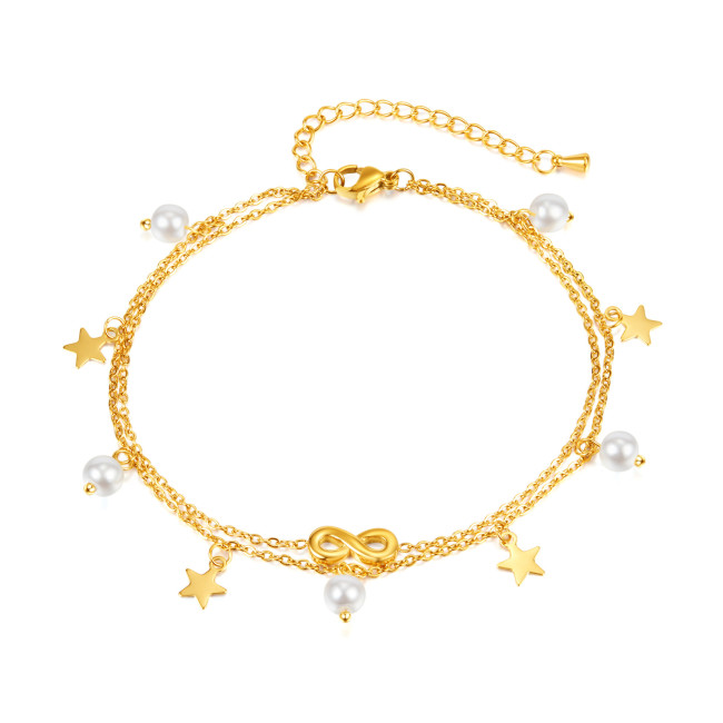 Wholesale Stainiless Steel Infinity Anklet with Stars and Pearls