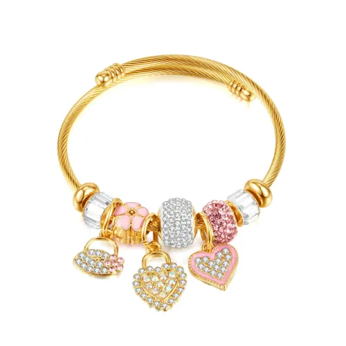 Wholesale Stainless Steel Colorful Beads Heart Cuff Bangle