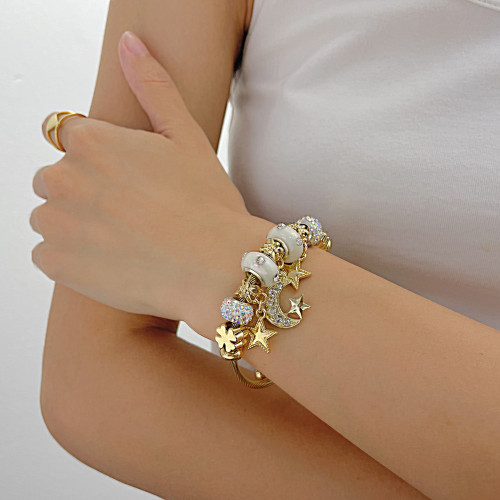Wholesale Stainless Steel Adjustable Cable Bangle with Star and Moon