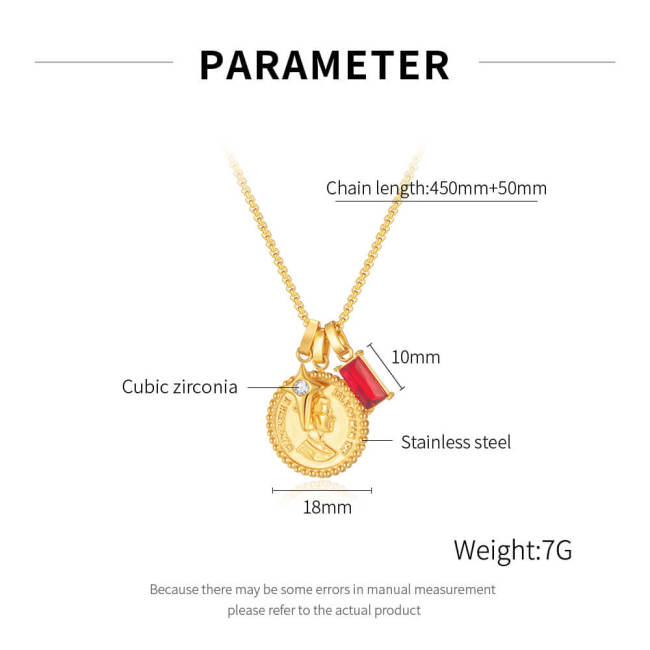 Wholesale Stainless Steel Elizabeth Coin Necklace with CZ