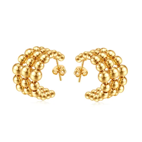 Wholesale Stainless Steel Triple Beaded Hoop Earrings