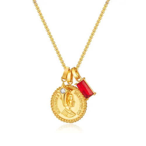 Wholesale Stainless Steel Elizabeth Coin Necklace with CZ