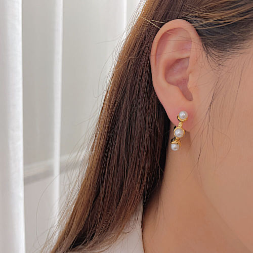 Wholesale Stainless Steel Pearl Hoop Earrings