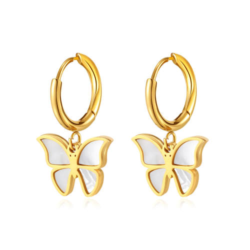 Wholesale Stainless Steel Shell Butterfly Hoop Earrings