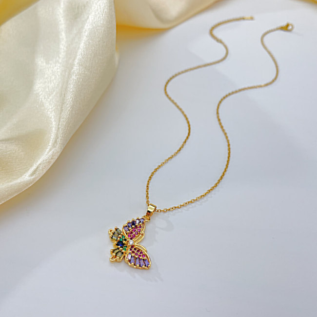 Wholesale Stainless Steel Colorful CZ Butterfly Brass Pendant