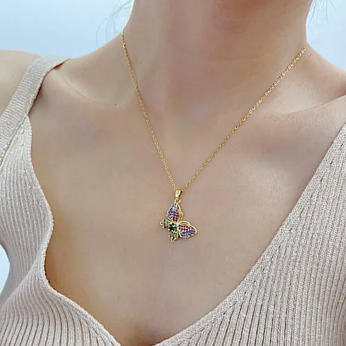 Wholesale Stainless Steel Colorful CZ Butterfly Brass Pendant