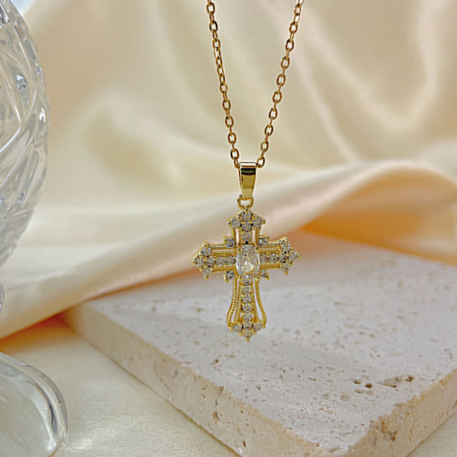 Wholesale Stainless Steel Ice Cross Brass Necklace