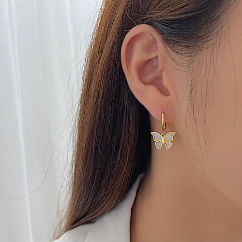 Wholesale Stainless Steel Shell Butterfly Hoop Earrings